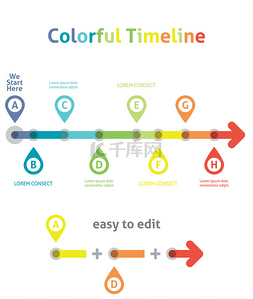 多彩的时间线。信息图表模板。易