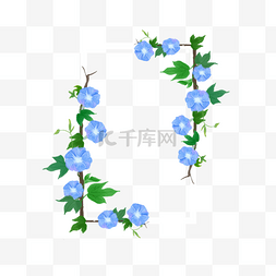 花卉线条背景图片_水彩蓝色牵牛花卉线条边框