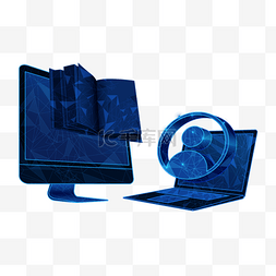 停止插画图片_低聚线框在线教育蓝色电脑