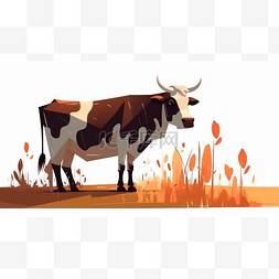 彩色扁平动物草地上的奶牛