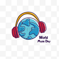 国际音乐日蓝色卡通地球