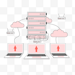 商务科技插图图片_粉色的服务器和云端互联网云计算