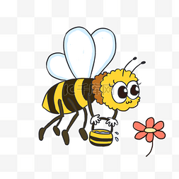 卡通植物开花图片_春天蜜蜂采蜜手绘卡通元素
