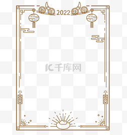 灯笼新年金色图片_2022新年线描边框