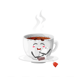 伊利早餐奶图片_配有茶包的欢快杯子卡通可爱的矢