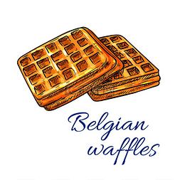 矢量标签素描图片_比利时华夫饼素描图标店徽矢量甜