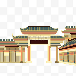 街景城市图片_古代街道门楼建筑传统古代国潮城