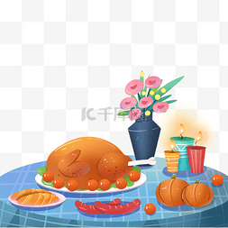 打滚火鸡图片_感恩节一桌美食