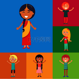 不同国家的孩子图片_穿着民族服饰的印度女孩和来自不