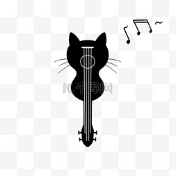 黑色猫咪背影吉他剪影