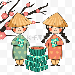 卡通风格越南春节节日人物