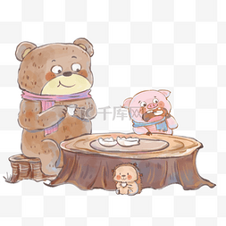 熊刺猬图片_冬至小熊动物吃水饺
