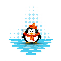 活泼小企鹅图片_在抽象背景上戴着帽子和围巾的可