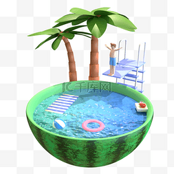 3D夏天立体创意清凉场景泳池免扣
