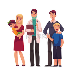 卡通母图片_家庭医生与患者、 父亲、 母亲和