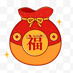 春节红色卡通简笔插画设计福袋PNG