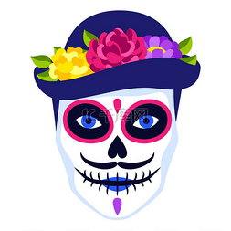 怀图片_传统的墨西哥头骨直径带有帽子和