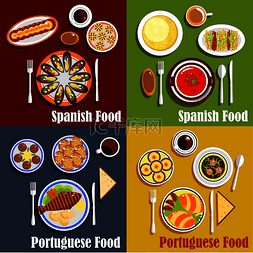 肉馅图标图片_地中海美食平面图标与西班牙西班