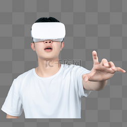 虚拟现实游戏图片_青年男子戴VR眼镜体验游戏