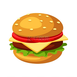 汉堡鸡米花套餐图片_程式化的汉堡包或芝士汉堡的插图