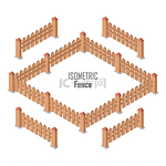 等距投影中的木栅栏矢量木制农场围栏部分带大门四边矢量图等距投影白色背景隔离用于游戏环境架构元素应用程序网页设计