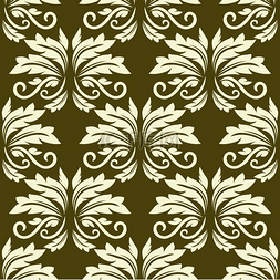 绿色瓷砖图片_无缝米色花卉蔓藤花纹图案，采用