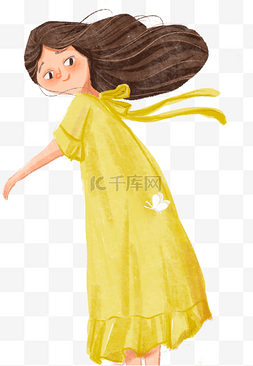 夏天穿黄色裙子的女孩