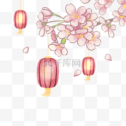 传统剪纸新年海报图片_日本新年樱花灯笼唯美边框
