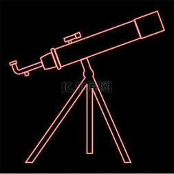 小望远镜图片_霓虹灯望远镜红色矢量插图平面光