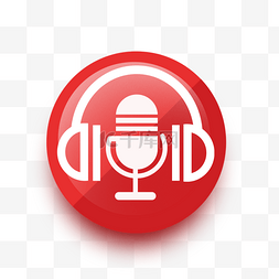 红色耳机迈克音乐电台徽标