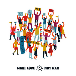 爱和平图片_人们为和平设计理念与抗议人群和