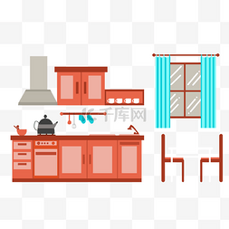 厨房餐桌插画图片_厨房商务扁平桌子插画