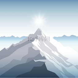 山的图形图片_山上的日落或黎明太阳。