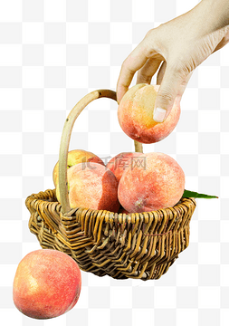 手拿篮子里的水蜜桃