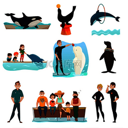 矢量海豹图片_海豚馆的图标与海豚一起为公众表