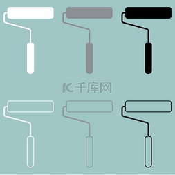 油漆滚筒白色灰色黑色图标。油漆