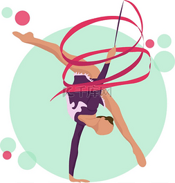 女子体操图片_用彩带矢量图解的少女节奏体操。