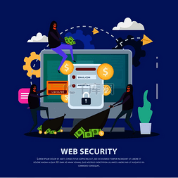 互联网蓝色背景图图片_Web 安全平面组合黑客攻击和监控