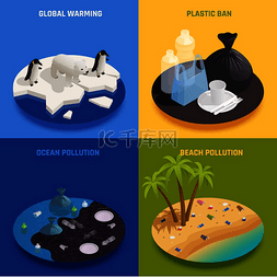 地球海洋生态图图片_海洋污染等距 2x2 设计概念，文本