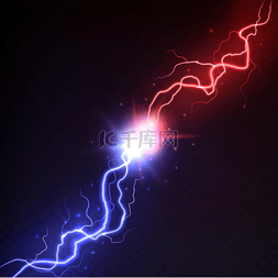 电抽象图片_闪电碰撞爆炸挑战与红色和蓝色闪
