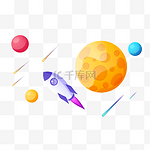 矢量扁平太空火箭星球