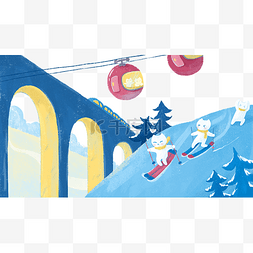 冬天冬季冬景下雪滑雪猫咪