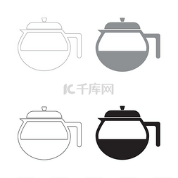 茶壶图标黑色和灰色颜色集图标茶