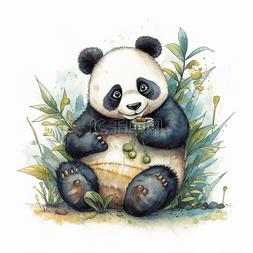 手绘熊猫动物图片_绘本艺术手绘熊猫插图