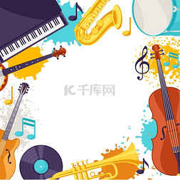 音乐节背景图片_用乐器搭建框架爵士音乐节背景用