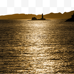 海岛夕阳图片_夕阳下的灯塔