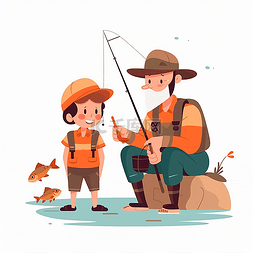 一位渔夫和一个小男孩钓鱼