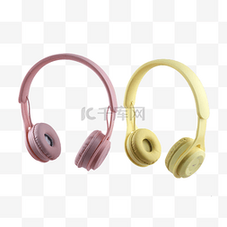 黄色耳机图片_粉色头戴式无线黄色耳机