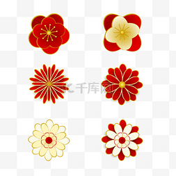 腊梅中国风图片_红色金边立体喜庆花朵花卉