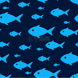 变异设计图片_深蓝色背景上带有蓝色大小变异鱼